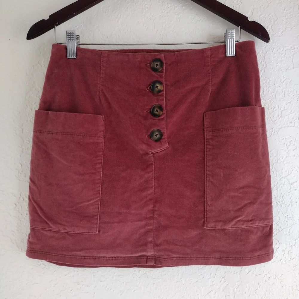 BDG Pink Velvet Button Front Mini Skirt - Picture 3 of 8